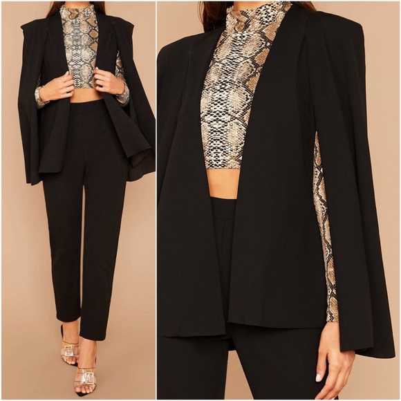 Bellanblue Jackets & Blazers - Black Cape Blazer Work Suit Pants Set Classic